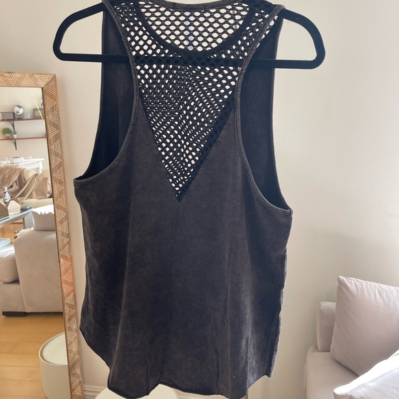 Black/Grey Acid Wash Tank Top w/ Mesh Neck - Picture 2 of 3